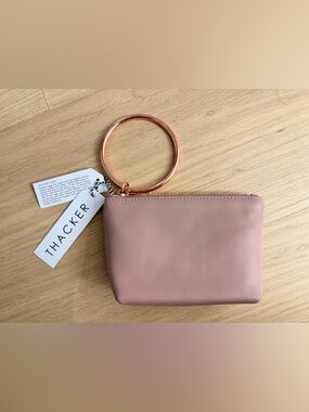 Thacker Pink Leather Ring Wristlet Clutch